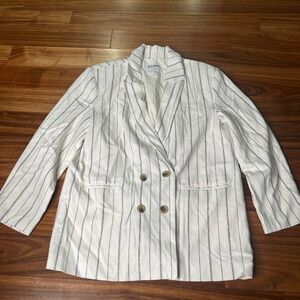 Old Navy Striped linen blend Blazer Double Breasted Casual Jacket Neutral Size L